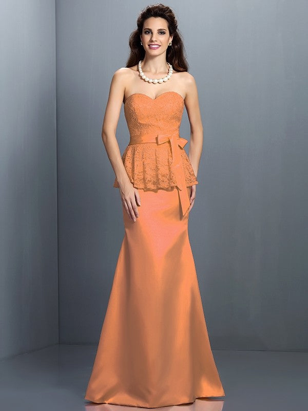 Trumpet/Mermaid Sweetheart Lace Sleeveless Long Satin Bridesmaid Dresses CICIP0005592