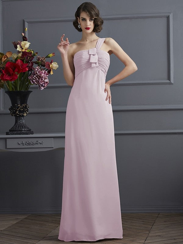 Sheath/Column One-Shoulder Sleeveless Pleats Long Chiffon Bridesmaid Dresses CICIP0005791