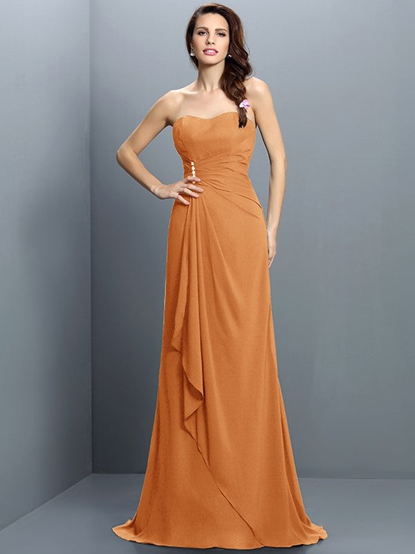 Trumpet/Mermaid Strapless Pleats Sleeveless Long Chiffon Bridesmaid Dresses CICIP0005474