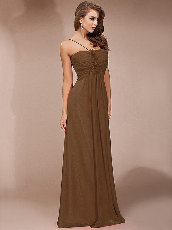 Sheath/Column Ruffles Long Sleeveless Chiffon Bridesmaid Dresses CICIP0005717