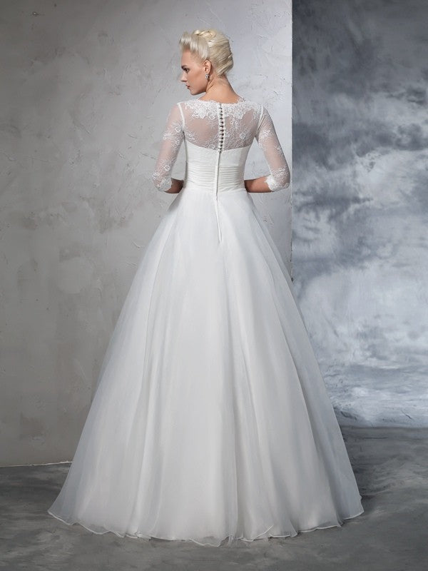 Ball Gown Jewel Applique 3/4 Sleeves Long Organza Wedding Dresses CICIP0006383