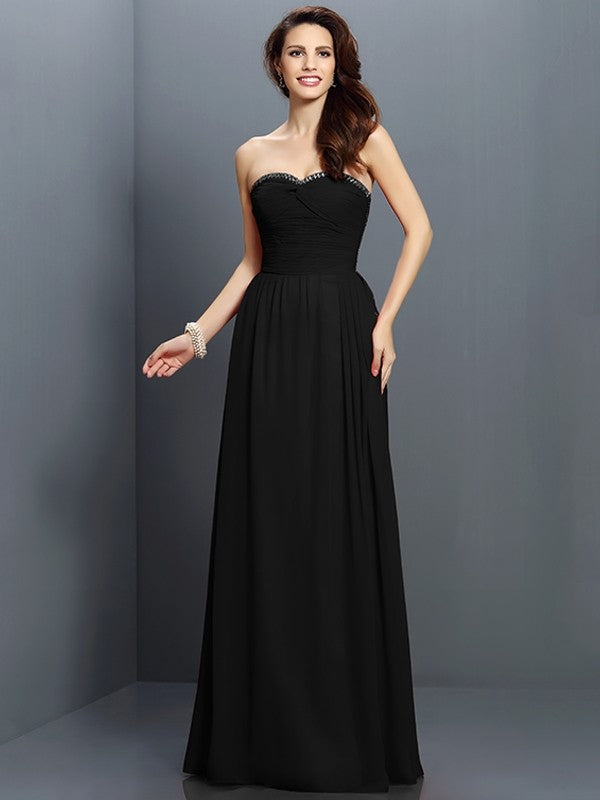 A-Line/Princess Sweetheart Beading Sleeveless Long Chiffon Bridesmaid Dresses CICIP0005763