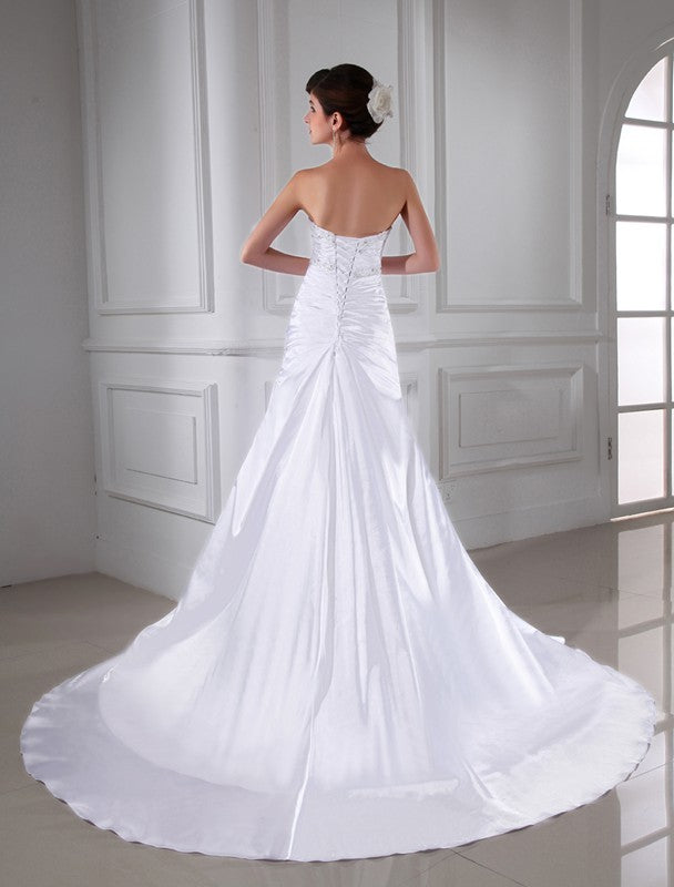 A-Line/Princess Beading Applique Sleeveless Elastic Woven Satin Wedding Dresses CICIP0006904