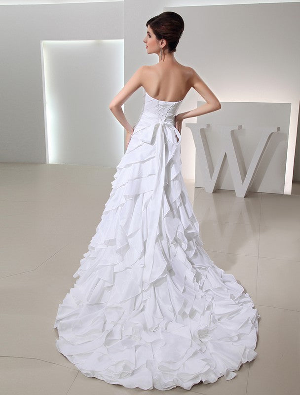 Beading A-Line/Princess Long Sweetheart Sleeveless Taffeta Wedding Dresses CICIP0006907