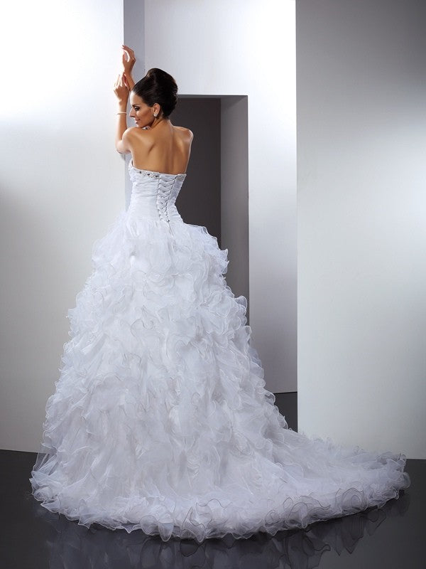 Ball Gown Sweetheart Beading Sleeveless Long Organza Wedding Dresses CICIP0006449