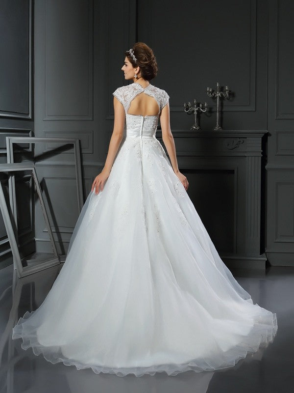 Ball Gown Square Beading Sleeveless Long Organza Wedding Dresses CICIP0006545