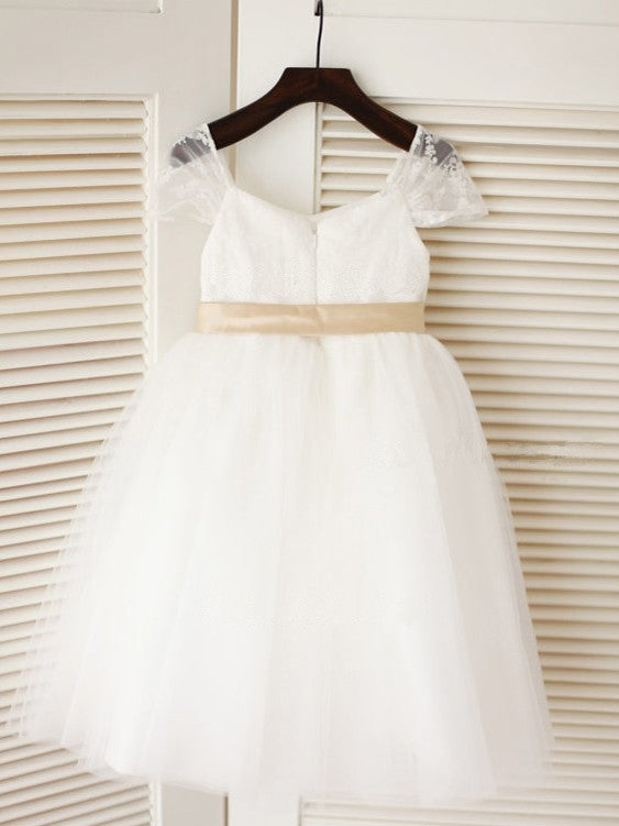 Ball Gown Scoop Sleeveless Sash/Ribbon/Belt Long Tulle Dresses CICIP0007674