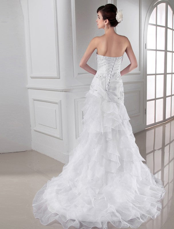 Trumpet/Mermaid Beading Sweetheart Sleeveless Applique Organza Wedding Dresses CICIP0006924