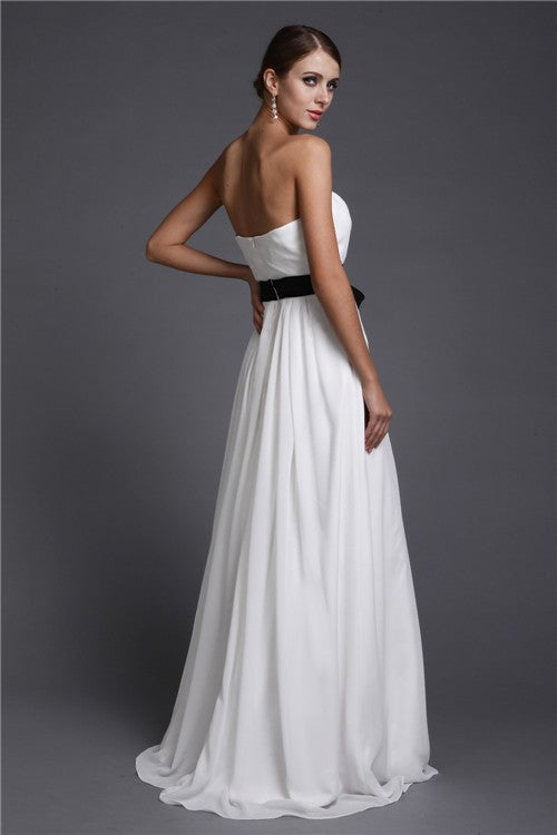 Sheath/Column Strapless Sash/Ribbon/Belt Long Sleeveless Chiffon Bridesmaid Dresses CICIP0005748