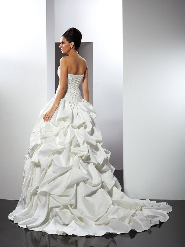 Ball Gown Strapless Sleeveless Long Satin Wedding Dresses CICIP0006837