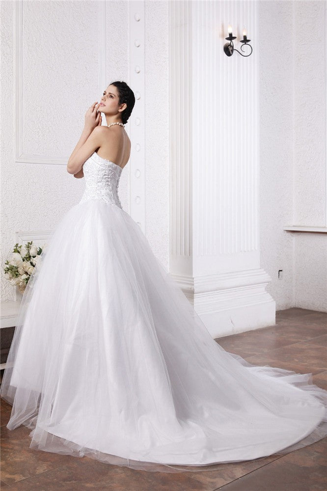 Ball Gown Sweetheart Sleeveless Beading Applique Long Net Wedding Dresses CICIP0006851