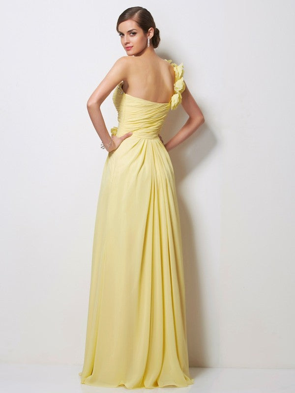 A-Line/Princess One-Shoulder Sleeveless Beading Long Chiffon Dresses CICIP0004317