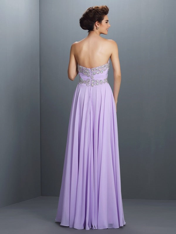 A-Line/Princess Sweetheart Beading Sleeveless Long Chiffon Dresses CICIP0004375