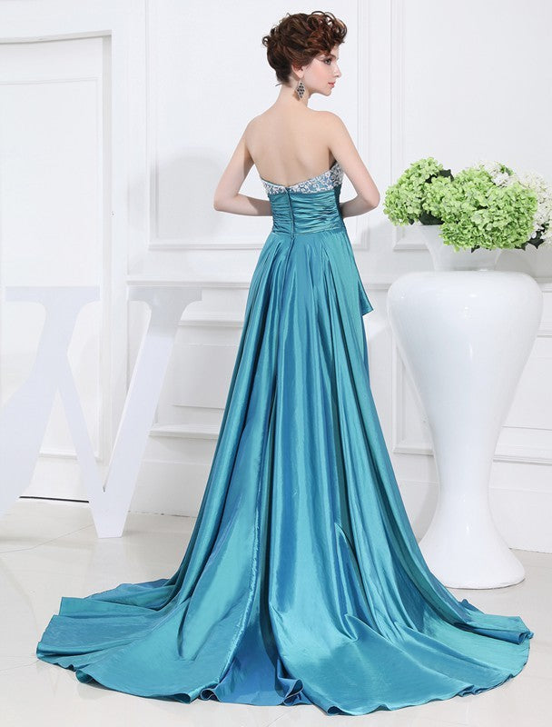 A-Line/Princess Beading Sweetheart High Low Sleeveless Taffeta Dresses CICIP0004263