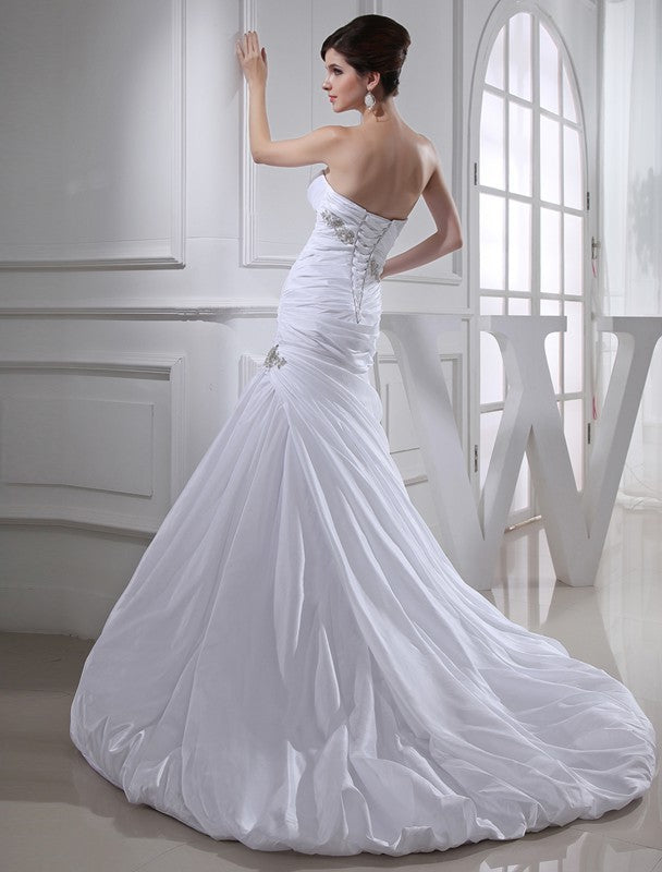 Beading Trumpet/Mermaid Long Taffeta Wedding Dresses CICIP0006953