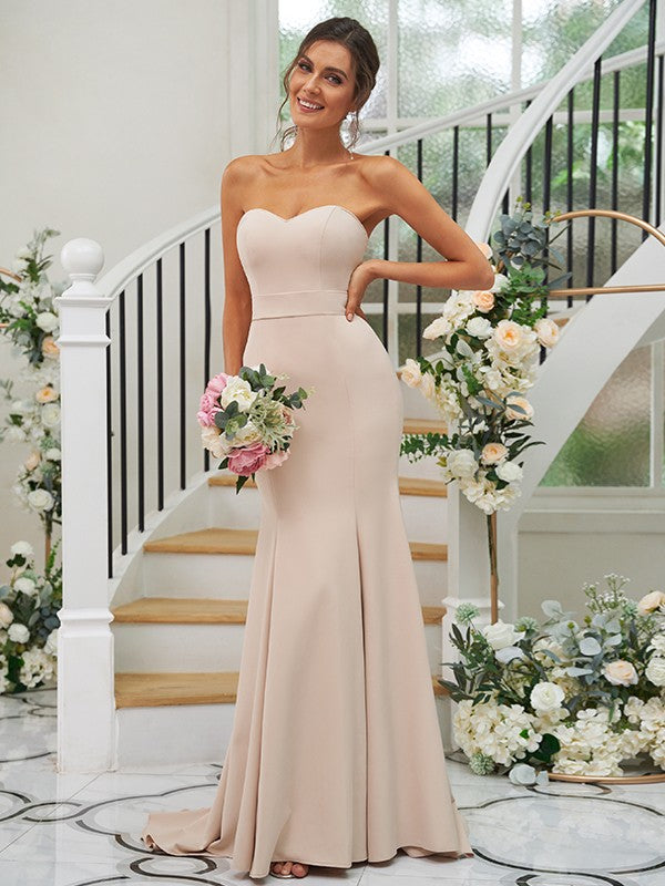 Trumpet/Mermaid Stretch Crepe Ruffles Strapless Sleeveless Sweep/Brush Train Bridesmaid Dresses CICIP0004906