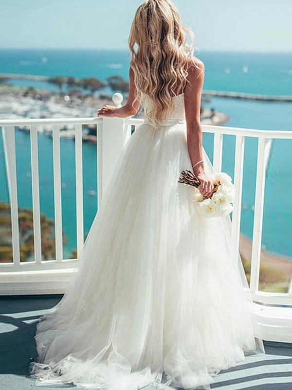 Ball Gown Sweetheart Sweep/Brush Train Sleeveless Tulle Wedding Dresses CICIP0006037