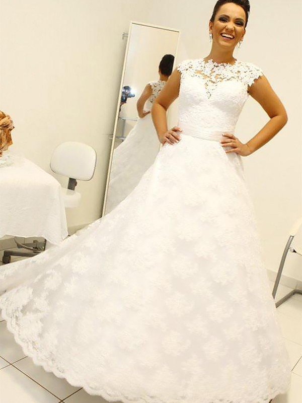 Ball Gown Scoop Lace Sleeveless Floor-Length Wedding Dresses CICIP0006409