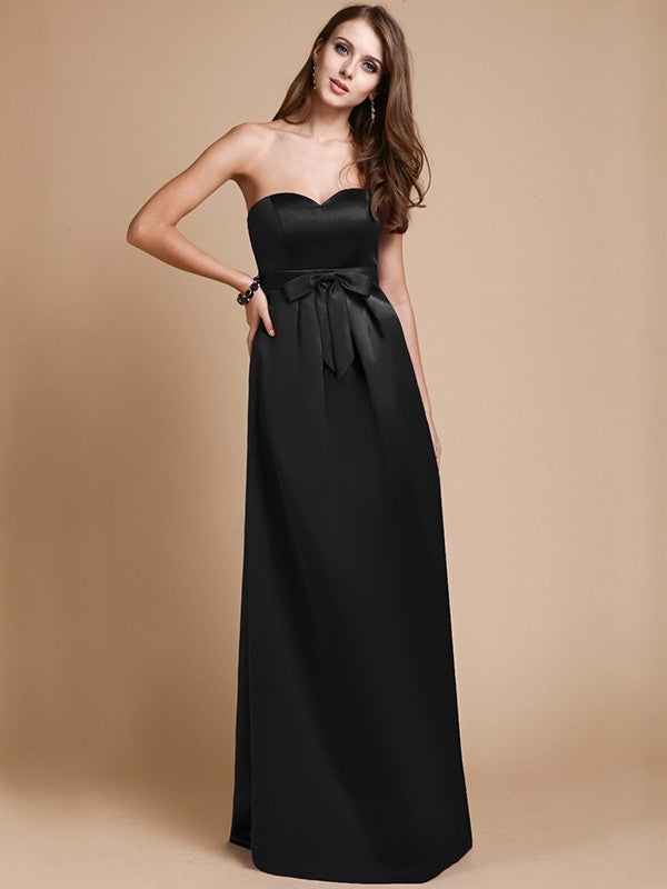 Sheath/Column Sweetheart Sleeveless Long Bowknot Satin Bridesmaid Dresses CICIP0005678