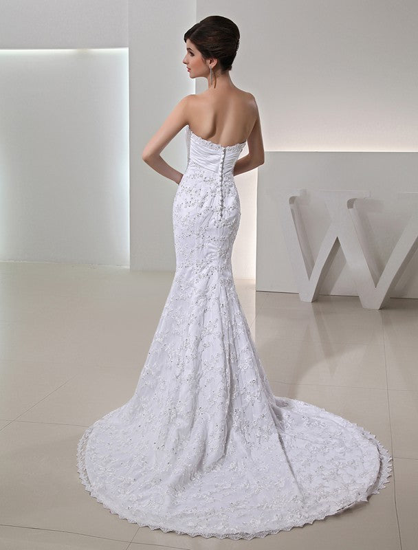 Trumpet/Mermaid Beading Sweetheart Sleeveless Long Taffeta Wedding Dresses CICIP0006960