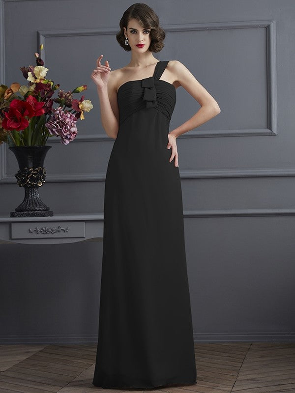 Sheath/Column One-Shoulder Sleeveless Pleats Long Chiffon Bridesmaid Dresses CICIP0005791