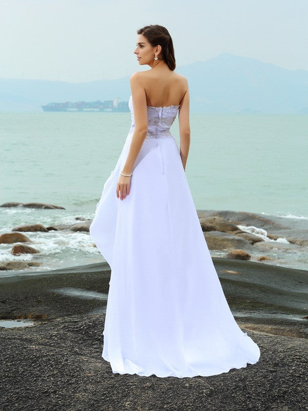 A-Line/Princess Sweetheart Beading Sleeveless Long Chiffon Beach Wedding Dresses CICIP0006309