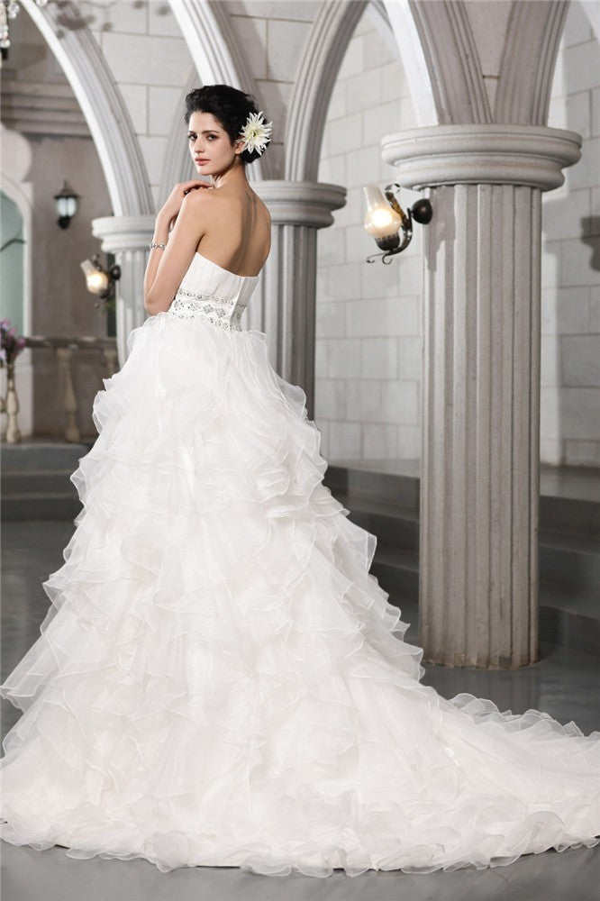 Ball Gown Sweetheart Sleeveless Beading Long Organza Wedding Dresses CICIP0006499