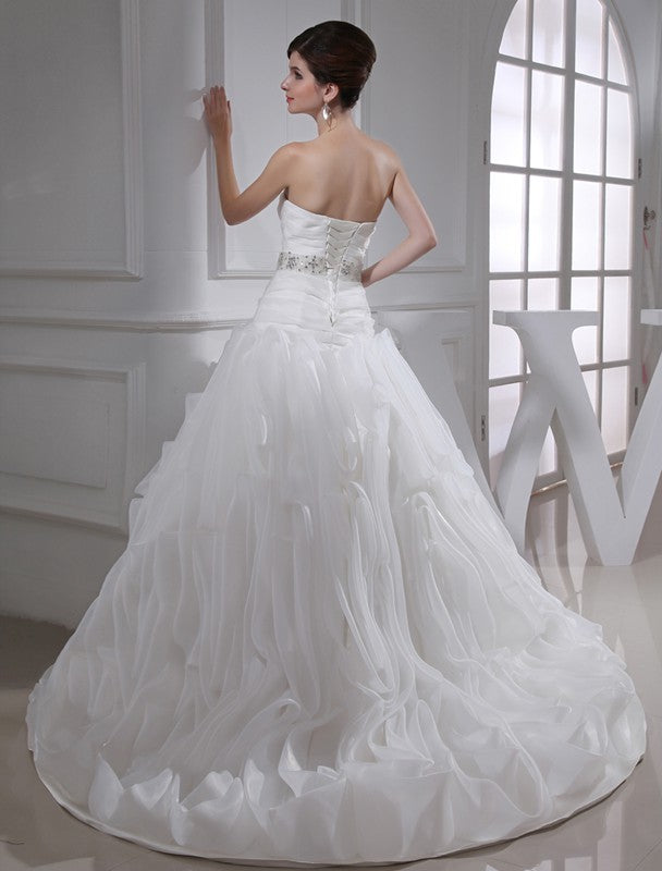 Ball Gown Beading Sweetheart Sleeveless Organza Wedding Dresses CICIP0006888