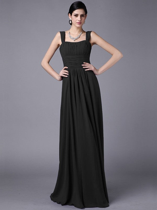 Sheath/Column Straps Sleeveless Pleats Long Chiffon Bridesmaid Dresses CICIP0005648