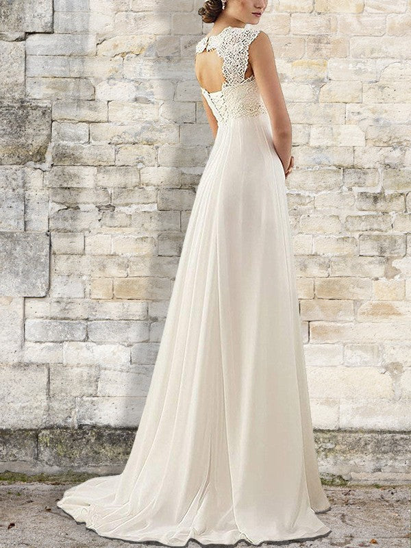 Empire Sweep/Brush Train Bateau Sleeveless Chiffon Wedding Dresses CICIP0006327