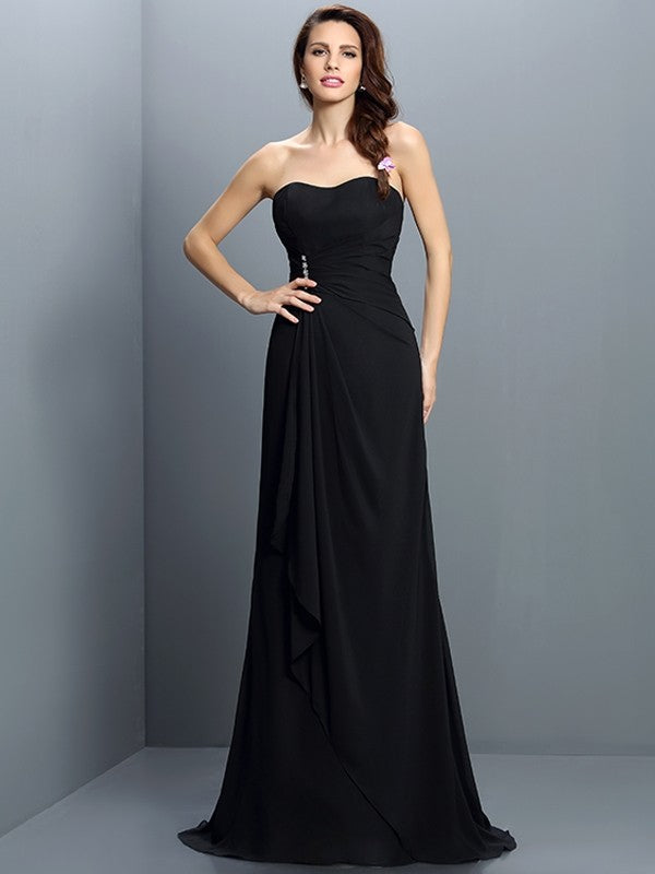 Trumpet/Mermaid Strapless Pleats Sleeveless Long Chiffon Bridesmaid Dresses CICIP0005474