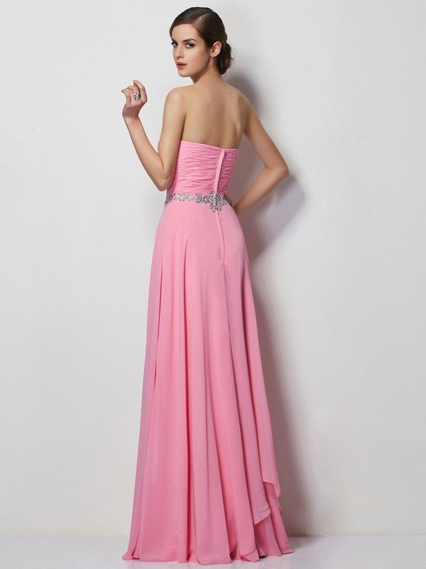 A-Line/Princess Sweetheart Sleeveless Beading Long Chiffon Dresses CICIP0004410