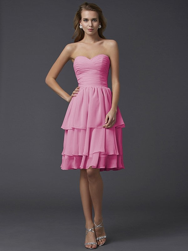 Sheath/Column Sweetheart Sleeveless Short Chiffon Bridesmaid Dresses CICIP0005867