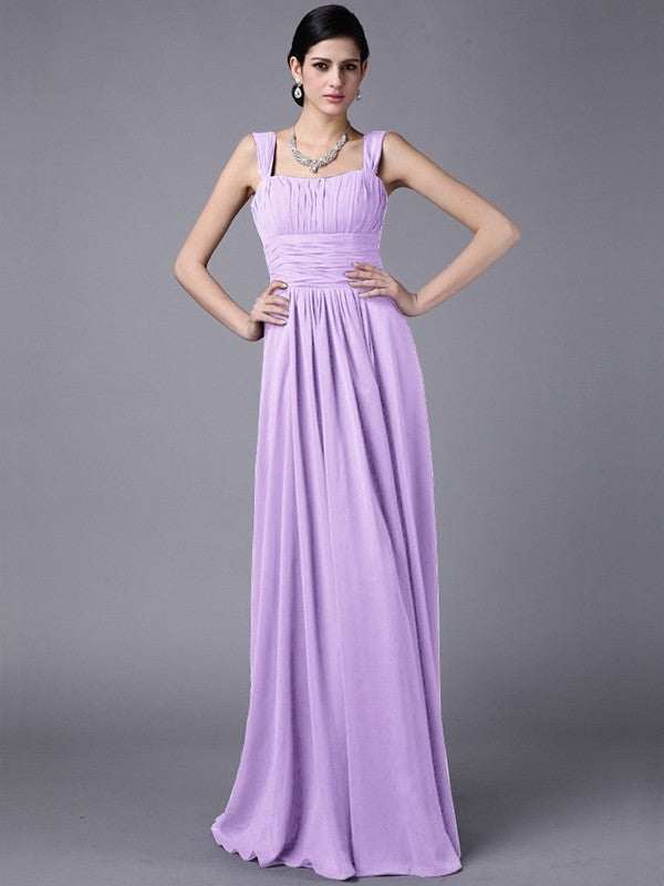 Sheath/Column Straps Sleeveless Pleats Long Chiffon Bridesmaid Dresses CICIP0005648