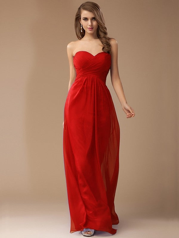 Sheath/Column Sweetheart Sleeveless Long Beading Ruffles Chiffon Bridesmaid Dresses CICIP0005772