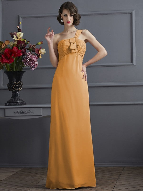 Sheath/Column One-Shoulder Sleeveless Pleats Long Chiffon Bridesmaid Dresses CICIP0005791