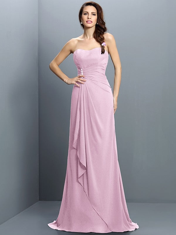 Trumpet/Mermaid Strapless Pleats Sleeveless Long Chiffon Bridesmaid Dresses CICIP0005474