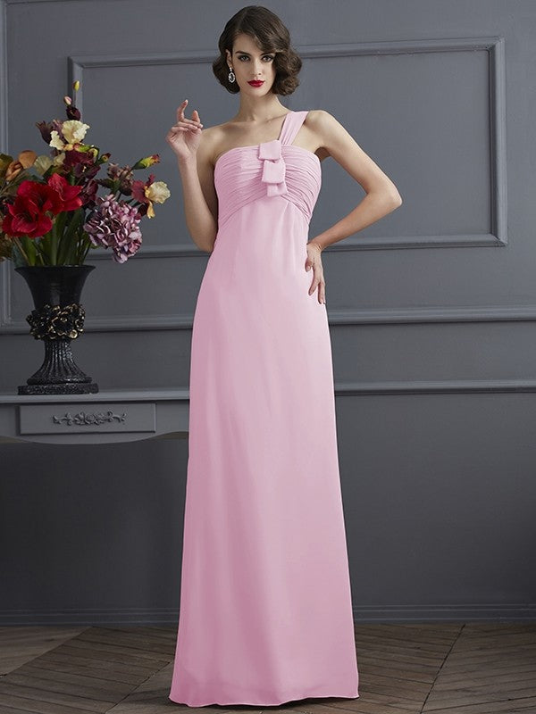 Sheath/Column One-Shoulder Sleeveless Pleats Long Chiffon Bridesmaid Dresses CICIP0005791