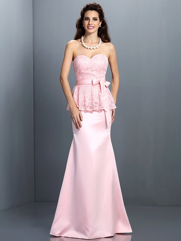 Trumpet/Mermaid Sweetheart Lace Sleeveless Long Satin Bridesmaid Dresses CICIP0005592