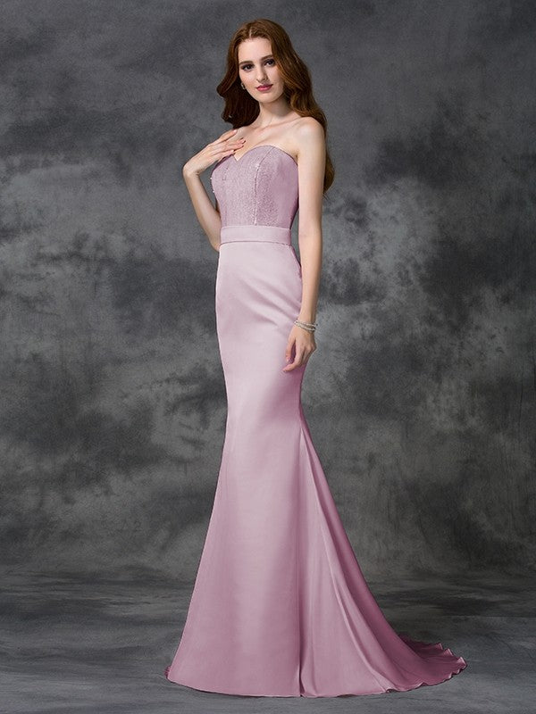 Trumpet/Mermaid Sweetheart Beading Sleeveless Long Satin Chiffon Bridesmaid Dresses CICIP0005321