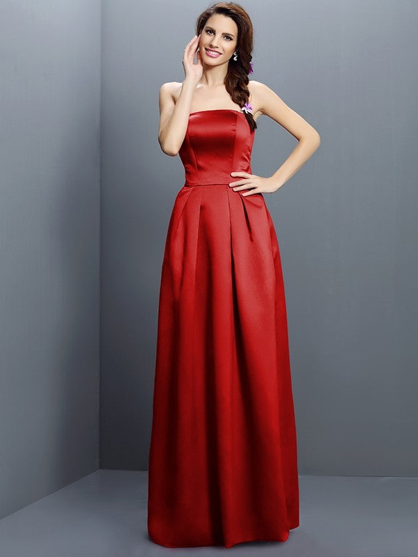 Sheath/Column Strapless Sleeveless Long Satin Bridesmaid Dresses CICIP0005853