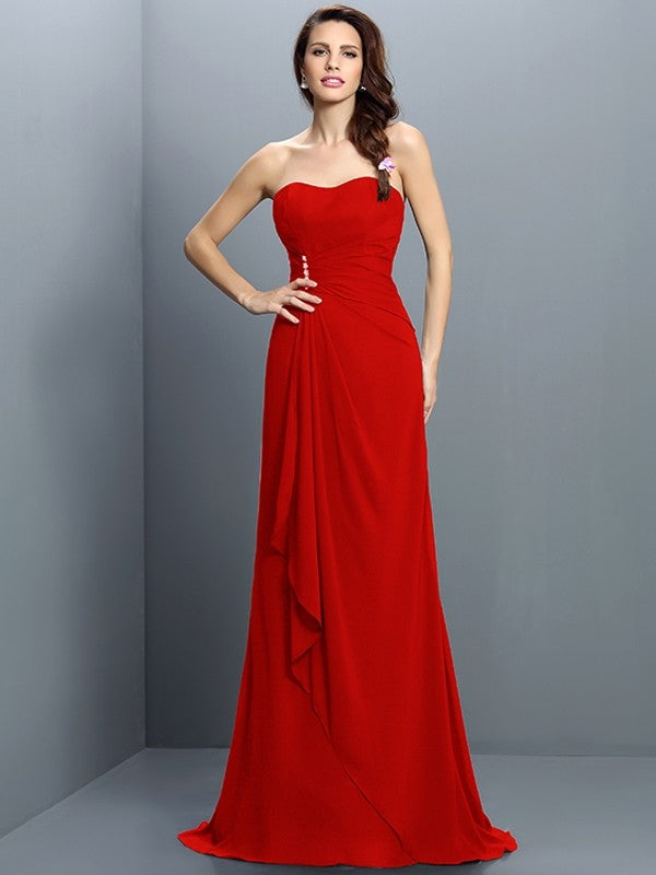 Trumpet/Mermaid Strapless Pleats Sleeveless Long Chiffon Bridesmaid Dresses CICIP0005474