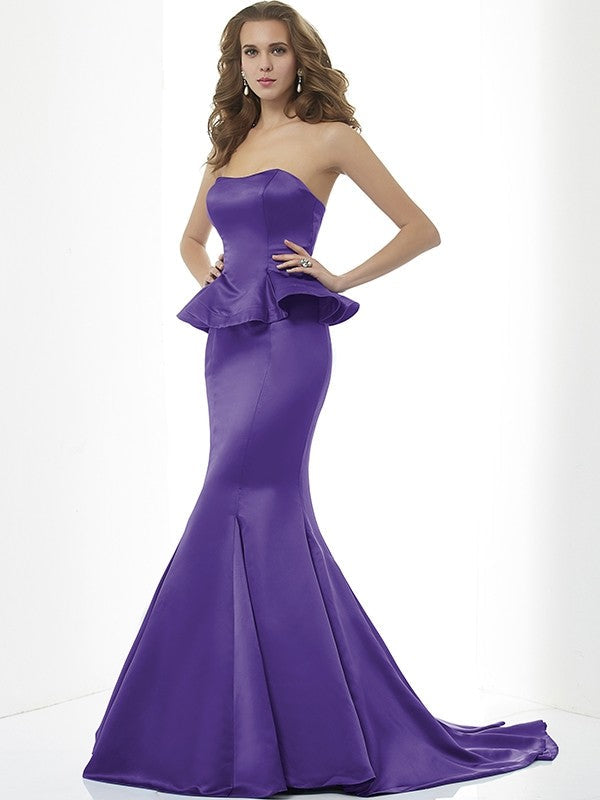 Trumpet/Mermaid Sweetheart Sleeveless Long Satin Bridesmaid Dresses CICIP0005151