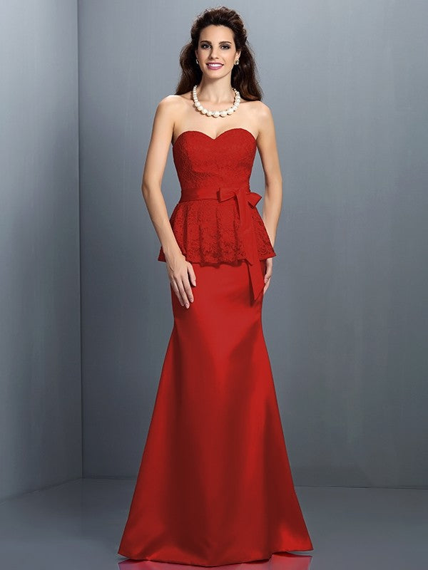 Trumpet/Mermaid Sweetheart Lace Sleeveless Long Satin Bridesmaid Dresses CICIP0005592