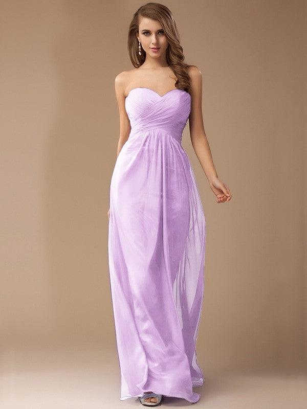 Sheath/Column Sweetheart Sleeveless Long Beading Ruffles Chiffon Bridesmaid Dresses CICIP0005772