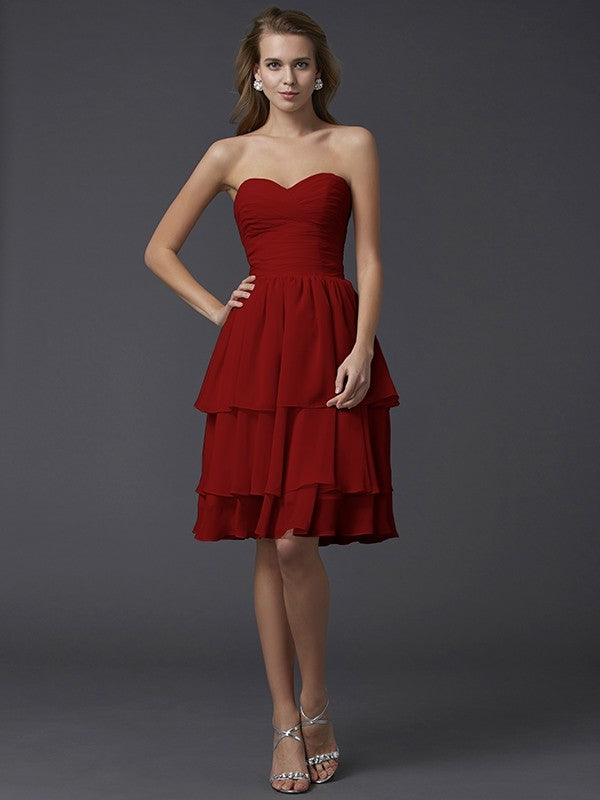 Sheath/Column Sweetheart Sleeveless Short Chiffon Bridesmaid Dresses CICIP0005867