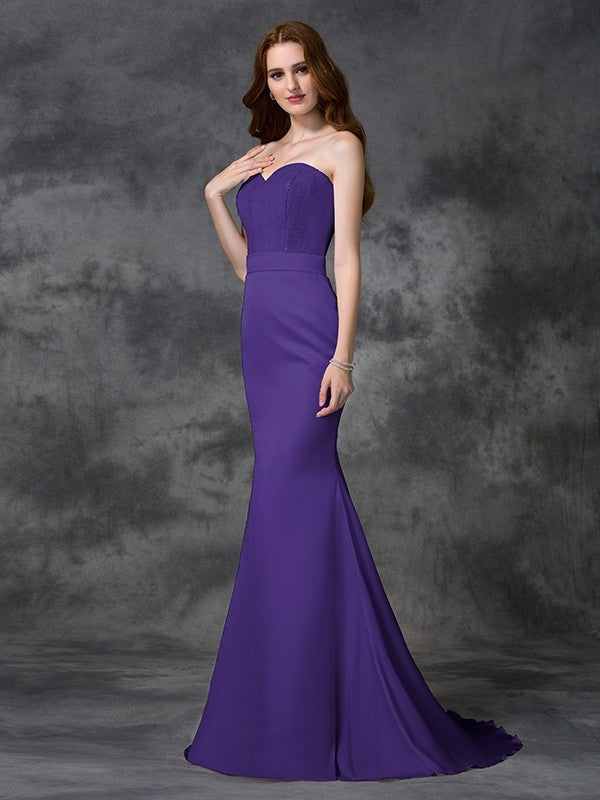 Trumpet/Mermaid Sweetheart Beading Sleeveless Long Satin Chiffon Bridesmaid Dresses CICIP0005321