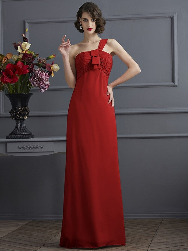 Sheath/Column One-Shoulder Sleeveless Pleats Long Chiffon Bridesmaid Dresses CICIP0005791