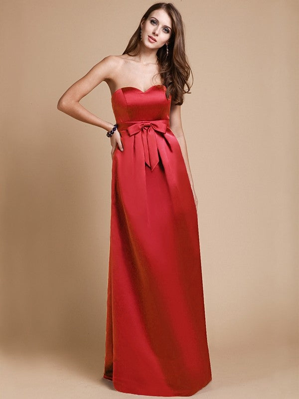 Sheath/Column Sweetheart Sleeveless Long Bowknot Satin Bridesmaid Dresses CICIP0005678