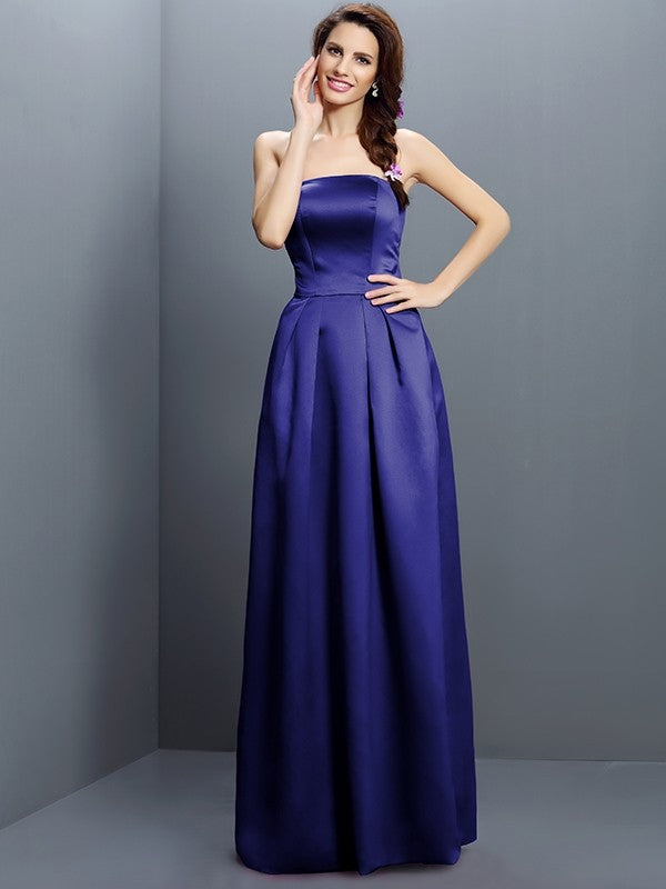 Sheath/Column Strapless Sleeveless Long Satin Bridesmaid Dresses CICIP0005853